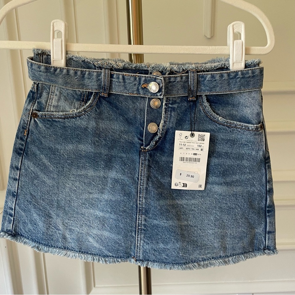 NWT Girls Zara Mini Skirt 11 12 denim jean skort in back school Fall